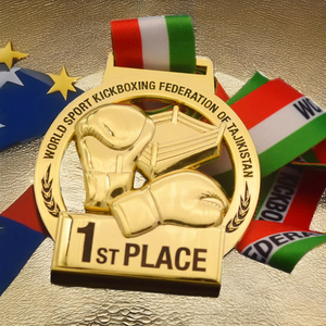 Medallas <span class=keywords><strong>de</strong></span> Boxeo y Kickboxing <span class=keywords><strong>de</strong></span> Metal Fundido Personalizadas <span class=keywords><strong>de</strong></span> Tayikistán con Acabado Chapado en Oro, Federación Mundial <span class=keywords><strong>de</strong></span> Kickboxing Deportivo - Product Image 2