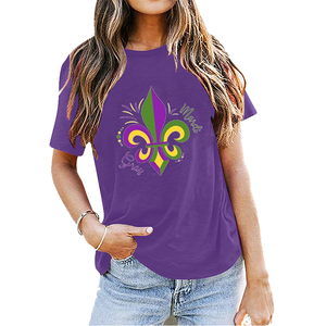 Camiseta de Cuello Redondo Loveda, Personalizada, Transpirable, Tejida, 100% Algodón, para Mujer, Estilo Casual de Primavera, para Mardi Gras - Product Image 1