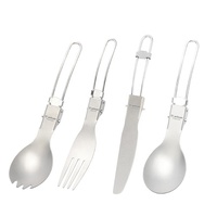 Accessoires d'extérieur Titane Utilitaire Couverts 4 PCS Set Ultra Léger Pliable Couteau Fourchette Cuillère Spork Couverts Camping Utensi