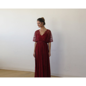 Abito lungo in pizzo trasparente Bordeaux 1044 - Product Image 4