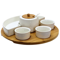NOUVEAU Set de service en céramique pour apéritif Plateau de service unique en bambou avec 4 plats de service pour condiments