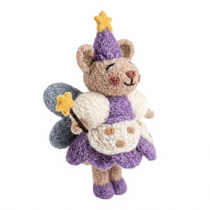 Ornement de souris féerique en feutre de laine écologique fait main, robe violette, décoration de Noël traditionnelle - Product Image 3