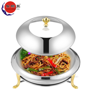 Suministros para Restaurantes y Hoteles, Recipiente para Calentar Comida de Acero Inoxidable <span class=keywords><strong>Dorado</strong></span> y Plateado con Tapa, Redondo, Capacidad de 2L, Calentador de Buffet para Comida Rápida - Product Image 1