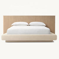 Lit Grand Format en Bois Massif et Tissu, Style Américain Simple et Haut de Gamme, Meubles de Chambre pour Villa, Hôtel, Gîte, Vente Directe, Personnalisable