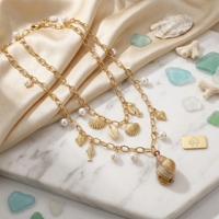 Collier en alliage Ocean Wind avec pendentif en perles d'imitation et pampilles, étoile de mer et coquillage, bijoux pour femme, cadeau d'été pour les vacances