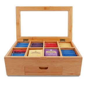 Grosir klasik <span class=keywords><strong>8</strong></span> kompartemen ramah lingkungan kotak teh bambu pengatur penyimpanan kantung teh dengan laci persegi panjang desain - Product Image 2