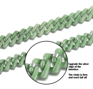 Gelang rantai giok alami, gelang rantai berbentuk berlian air hijau biru giok rantai baja Titanium tren gaya Hip-hop - Product Image 5