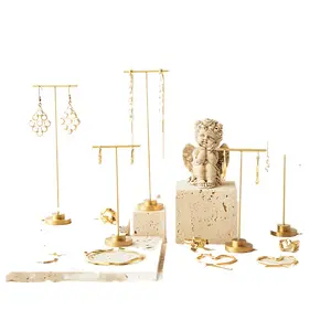 High-End di rame puro orecchino Rack gioielli espositore Set giallo travertino <span class=keywords><strong>Display</strong></span> di sostegno in argento gioielli gioielli contenitore - Product Image 2