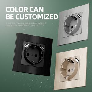 Modulare EU-Buchse Kombination aus 2 USB-Buchsen und Aluminium-Wand platte Shuko-Buchse mit USB-Typ-A-Anschlüssen für Deutschland-Stecker Schwarz - Product Image 2