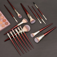 Daily Queen & Mor-phe 16 pinceaux de maquillage professionnels à manche bordeaux effet brillant, poils doux pour une application fluide, logo personnalisé