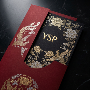 Carte d'invitation de <span class=keywords><strong>mariage</strong></span> orientale de luxe personnalisée, dorée et argentée, avec motif Phénix, pour cartes de vœux de poche, idéale pour les galas asiatiques VIP - Product Image 3