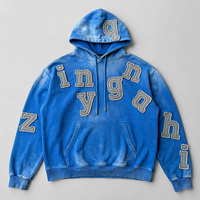 Hoodie Homme Personnalisé Streetwear Effet Vieilli Délavé Broderie Appliquée et Patches Effet Soleil – Collection Complète