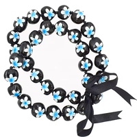 Collier Hawaïen en Noix de Kukui Polies, Motif Fleur de Plumeria Peint à la Main, Accessoire de Mode Tropicale pour Femme