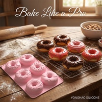 Party-Dessert-Donut-Form mit 6 Löchern, gemischtes Muster, Silikon-Donut-Maker, BPA-frei, lebensmittelecht, für Hochzeits- und Geburtstagstorten-Dekoration