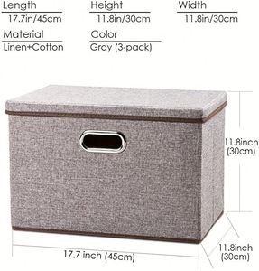 Large Collapsible <b>Bins</b> Lids Linen Fabric Containers Baskets Cube Foldable Storage Boxes with Cover for Home Bedroom - Product Image 2