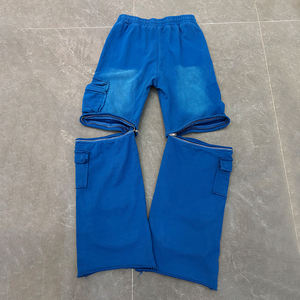 남성용 컨버터블 멀티 포켓 빈티지 카고 바지 스트리트웨어 캐주얼 브랜드 지퍼 오프 느슨한 핏 100% 면 미드 플리스 스트레이트 - Product Image 3