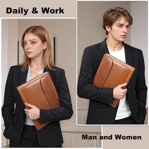 Portafolio Unisex de Cuero Genuino, Carpeta Organizadora con Cierre para Hombres y Mujeres, Portafolio para Currículum, Carpeta para Reuniones A4, Carpeta de 13 Pulgadas, Color Marrón - Product Image 3
