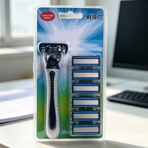 Juego de Afeitado Manual Jierui, 1 Maquinilla y 6 Cuchillas de Repuesto de 6 Capas para Afeitar la Cara y el Cuello de Hombres, Marca Privada con Licencia - Product Image 1