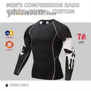 T-shirt de compression respirant pour hommes, fabriqué en usine, pour le BJJ, manches longues, en spandex et polyester, entraînement, logo personnalisé, numérique - Product Image 2