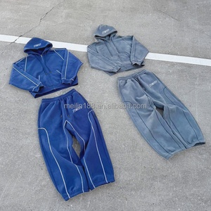 Clothing Manufacturer Custom <b>Jogging</b> <b>Suit</b> Contrast Stitch Hoodies and Baggy Sweatpants Oversized Heavyweight Custom Sweat <b>Suit</b> - Product Image 1