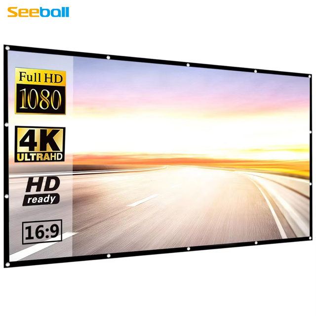 Seeball 100-Inch 16:9 4KHD Foldable Milk White Soft Polyester Projector Screen Wall-Mounted Home Theater Outdoor/Indoor Use Gain