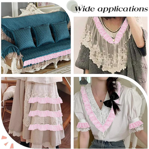 Erkoumi 2 strati pieghettato <span class=keywords><strong>Chiffon</strong></span> rosa raccolte in maglia Voile Tulle in tessuto Organza con volant bordo pizzo rifiniture per cucire decorazioni per feste artigianali - Product Image 4