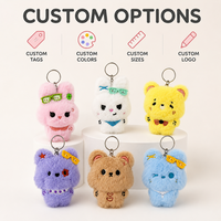 Porte-clés en peluche Kawaii, pendentif en forme de personnage mignon avec nœud brodé, breloque de sac de dessin animé pour accessoires de sac à dos