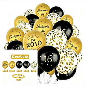 Set de Globos de <span class=keywords><strong>Cumpleaños</strong></span>, 30 Piezas, Globos de Látex Negros y Dorados con Impresión Alemana para Decoración de Fiestas de 30, <span class=keywords><strong>40</strong></span> y 50 Años - Product Image 6