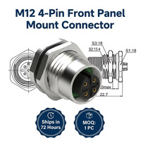 Connecteur circulaire M12 4 broches en laiton IP67 à montage sur panneau avant pour audio et vidéo, prise aviation DIN 12V, MOQ 1 pièce