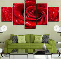 Seni Dinding Modern untuk Hotel, Lukisan Kanvas Bunga 5 Panel, Poster HD, Cetakan Berbingkai, Mawar Warna-warni untuk Restoran