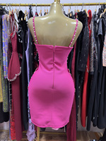 Robe de soirée moulante mini rose de luxe personnalisée avec nœud en perles et strass, sans bretelles, pour club et fête