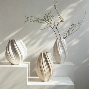 Nouvel ensemble de 2 vases en céramique de qualité supérieure, formes nordiques 3D, pour fleurs séchées, décoration minimaliste rustique pour <span class=keywords><strong>la</strong></span> maison et <span class=keywords><strong>la</strong></span> maison d'hôtesse - Product Image 2