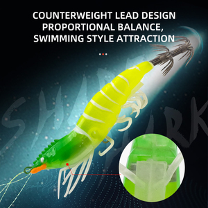 Leurre souple lumineux haute simulation crevette 8cm 9cm 10cm, 7 couleurs, EGI avec billes sonores, hameçon pour calamar, pêche en eau salée - Product Image 2