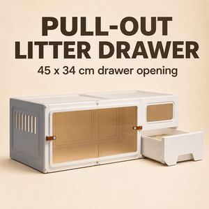 Casa Modular para Gatos, <span class=keywords><strong>Jaula</strong></span> Interior con Cajón Extraíble para Arenero, Panel de Resina PP y PS, 105x45cm, Blanca, Transpirable, Fácil de Limpiar, Moderna - Product Image 3