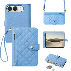 Funda de piel sintética acolchada con cremallera, correa cruzada, ranura para tarjetas y bolsillo para efectivo para teléfono plegable - Product Image 3
