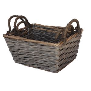 Dark gray rectangular with handle hand-woven wicker <b>storage</b> <b>basket</b> - Product Image 1