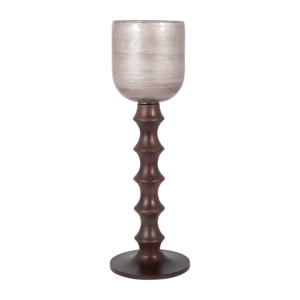Portacandele Hurricane in Vetro e Legno di Mango, Candeliere per Centrotavola, Console e Decorazione per Caminetto - Product Image 2