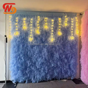 Panneau de toile de fond en tulle bleu clair lisse avec volants, mur de fleurs romantique en tissu pour mariage, baby shower, fête, décoration de photomaton - Product Image 1