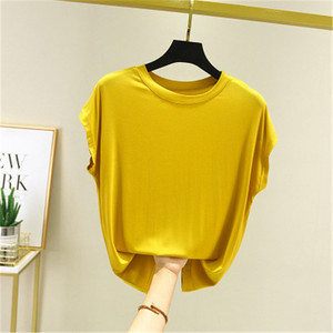 Camiseta de cuello redondo para mujer, camiseta holgada de color sólido sin mangas de estilo coreano de verano 2021 - Product Image 6