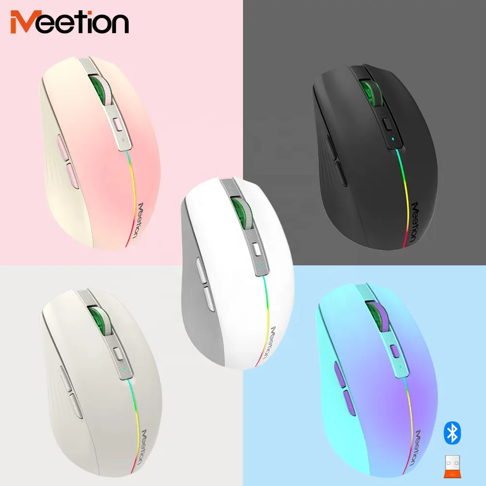 Meetion Home Office Btmo02 Rgb Oplaadbare Laptop Tecladosy Draadloze Usb-Interface Stil 2.4G Bluetooth Dual Wireless Muis