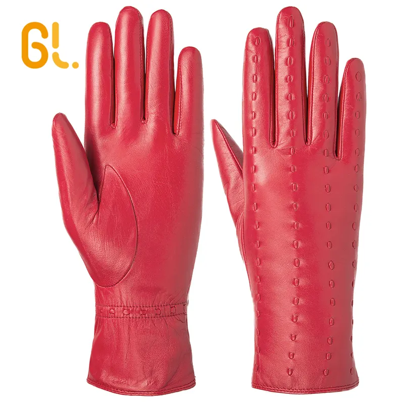 GL70แฟชั่นสีแดงที่สวยงามที่มีคุณภาพสูงขายส่งผู้หญิงฤดูหนาวหนังถุงมือหนังแกะสำหรับสุภาพสตรี