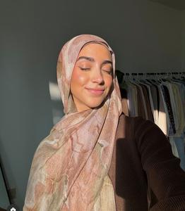 Pañuelo Hijab con Estampado de Mármol Degradado Personalizado 2026, Chal de Seda Modal de Primera Calidad, Diseño Floral Musulmán, Estilo Largo, Satén - Product Image 1