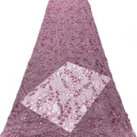Tissu en dentelle maillée écologique de style européen et américain, orné de perles et de paillettes brodées, pour robe de mariée, mode, fait main, DIY