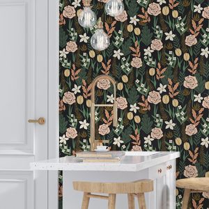 วอลเปเปอร์ไวนิลลายดอกไม้สไตล์วินเทจโบโฮแบบติดเอง ขนาด 17.5 นิ้ว x 118 นิ้ว สีดำ/ชมพู ลายดอกกุหลาบ ทนน้ำ ลอกออกได้ - Product Image 1