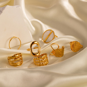 Hip Hop Metal Impermeable Joyería Acero Inoxidable 18K Chapado en Oro Cruz Círculo Abierto Anillos Ajustables Para Mujeres Hombres - Product Image 6