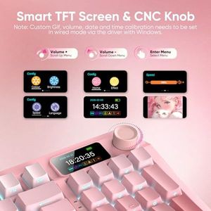 คีย์บอร์ดไร้สายแบบกลไก OEM ODM <span class=keywords><strong>K95</strong></span> หน้าจอ TFT ปุ่มหมุน สามโหมด ปรับแต่งได้ ติดตั้งแบบ Gasket Mount รองรับ HotSwap สวิตช์ Linear สีชมพู พร้อมหล่อลื่น R - Product Image 3