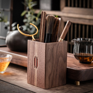 Juego de Té de Madera de Nogal para Seis Personas, Utensilios de Té Kung Fu, Forma Cuadrada, Asas Doradas, Herramientas para Preparar Té de la Tarde - Product Image 4