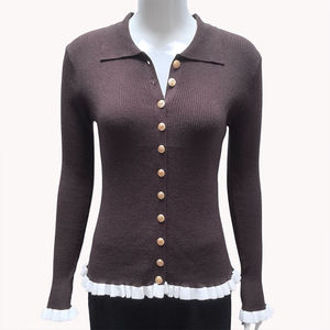 เสื้อคาร์ดิแกนถักแบบติดกระดุม แต่งระบาย สำหรับฤดูใบไม้ร่วงและฤดูหนาว เสื้อคลุมตัวนอกสำหรับผู้หญิง ทรงเข้ารูป ปกเสื้อแบบปกเชิ้ต เสื้อสเวตเตอร์ คอลเลคชั่นใหม่ล่าสุดปี 2026 เสื้อผู้หญิง - Product Image 3