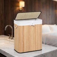 Panier à linge en tissu de fibre de bambou écologique avec poignées, pliable, 100 L, pour buanderie ou chambre LONGTU LTS050Nb