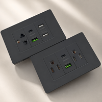Prise murale noire standard US/Mexique 20A à 5 prises avec USB Type-C 20W à charge rapide, interrupteur d'alimentation universel SDK